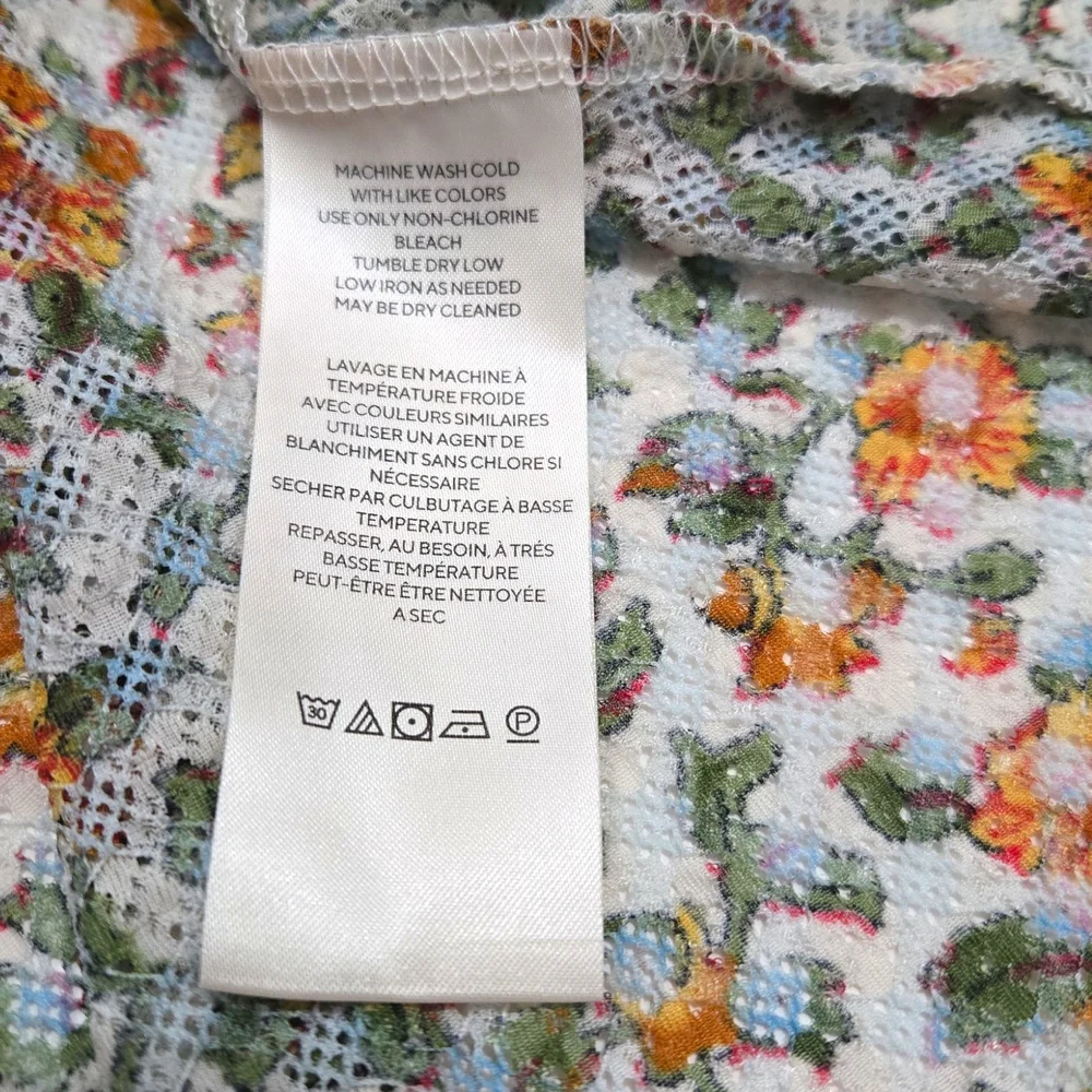 Women’s Floral Peasant Top - Cream with Orange & Green